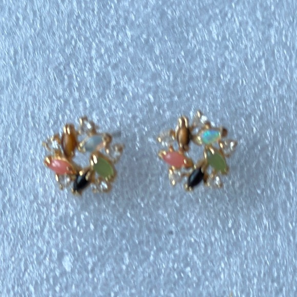 Delicate Opal, Coral, Onyx & Tiger Eye Earrings - Picture 4 of 9